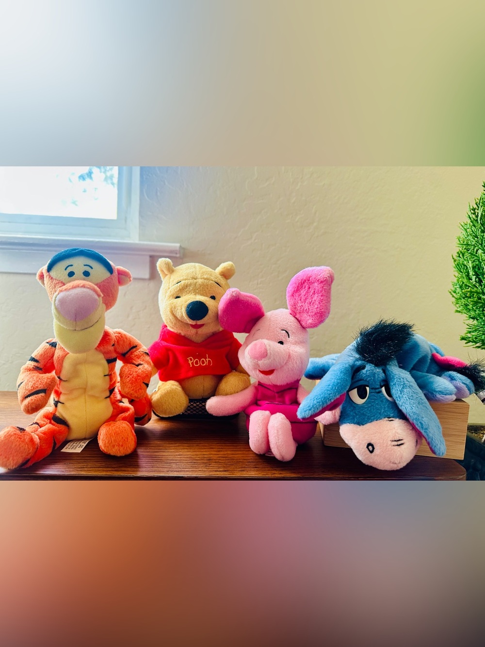 Vtg 90s Disney Mattel Winnie the Pooh Set/Four Character Plush Bean Bag Friends